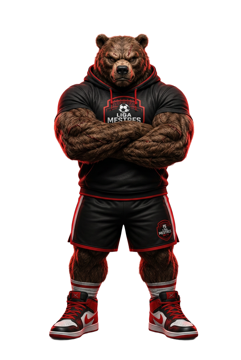 Mascote oficial da Liga Mestres do FC — urso guerreiro